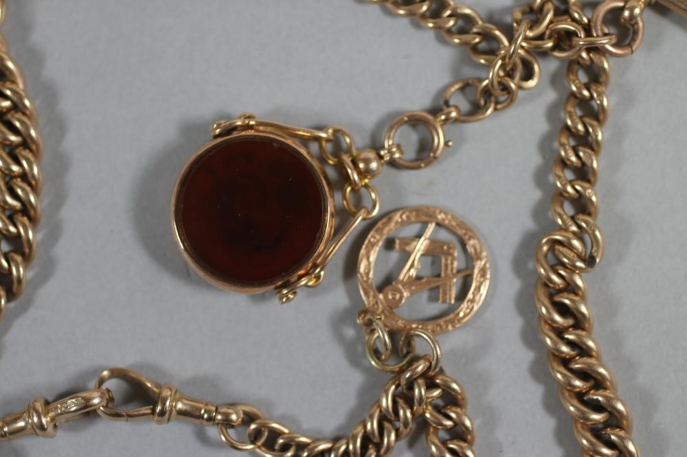 A 9CT GOLD GRADUATED CURB LINK DOUBLE ALBERT CHAIN Image