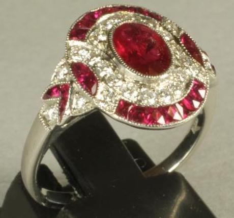 AN ART DECO STYLE RUBY AND DIAMOND PLAQUE RING Image