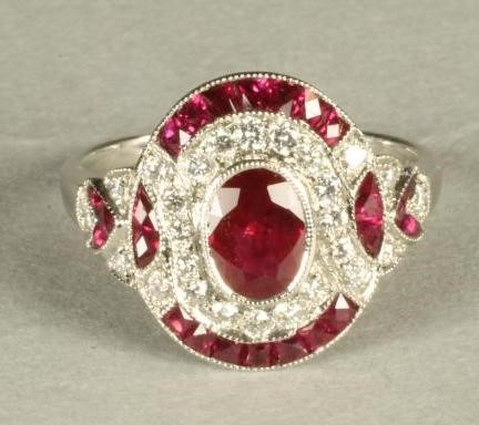 AN ART DECO STYLE RUBY AND DIAMOND PLAQUE RING Image