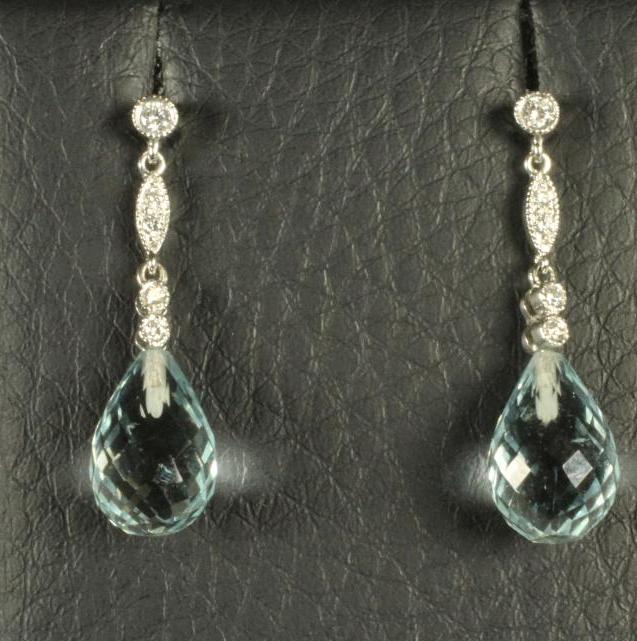 A PAIR OF AQUAMARINE PENDANT EARRINGS Image