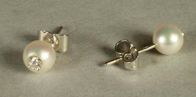 A PAIR OF CULTURED PEARL EAR STUDS Image