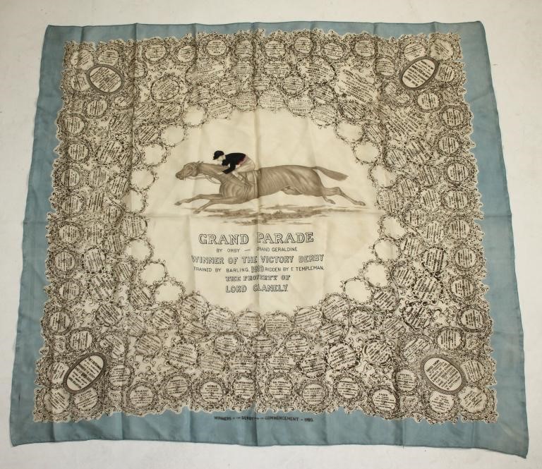 HORSE RACING INTEREST - a cream silk scarf centrally printed in brown with the race-horse "Grand Image