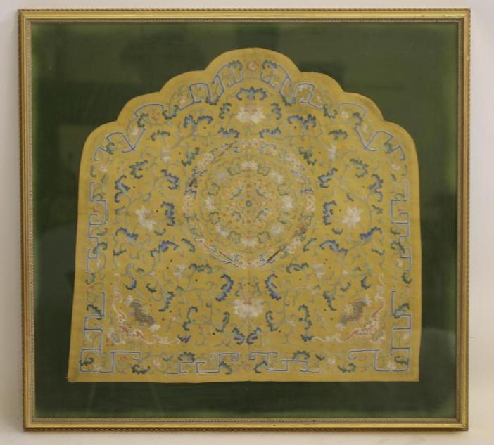 A CHINESE SILK EMBROIDERED SHAPED PANEL Image