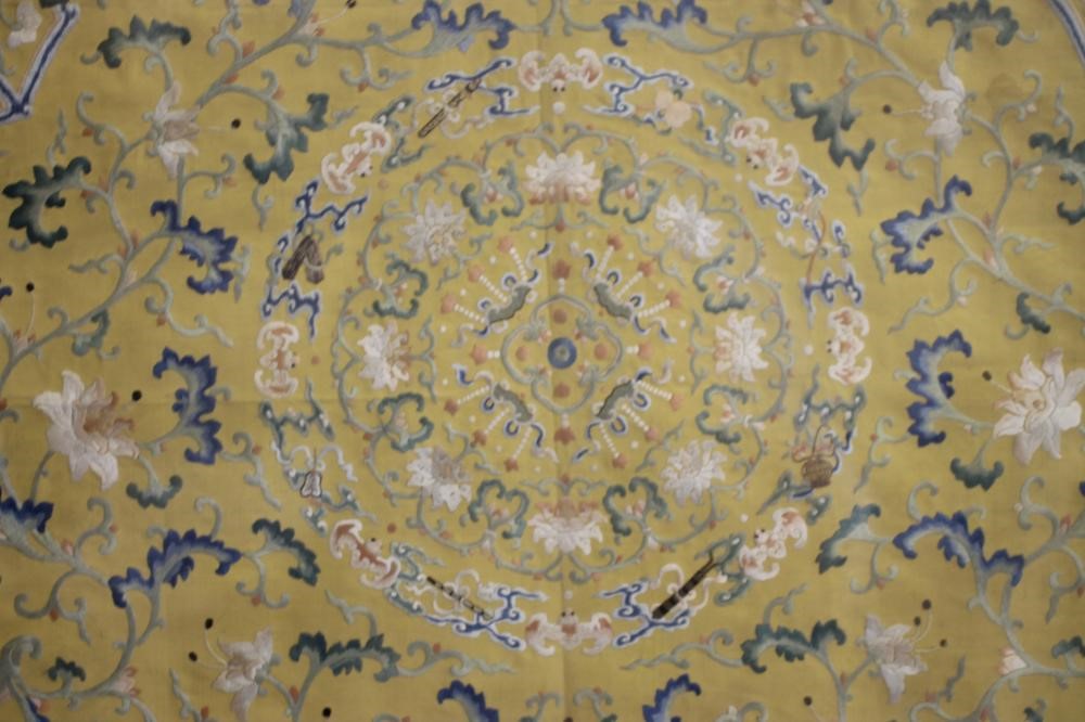 A CHINESE SILK EMBROIDERED SHAPED PANEL Image