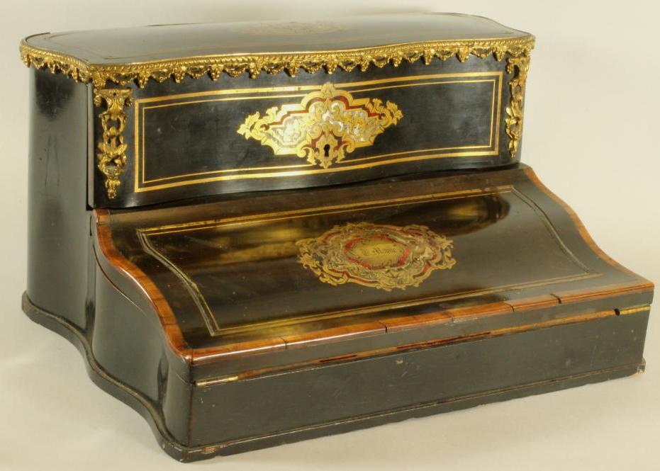 A FRENCH EBONY AND BOULLE WORK CORRESPONDENCE BOX Image