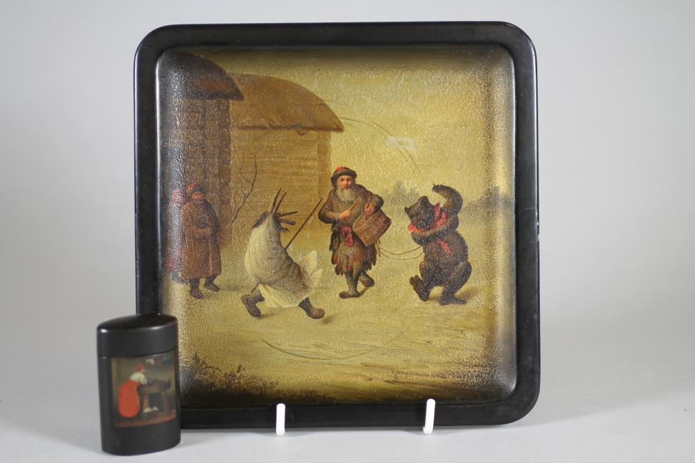 A RUSSIAN BLACK LACQUER SMALL TRAY Image