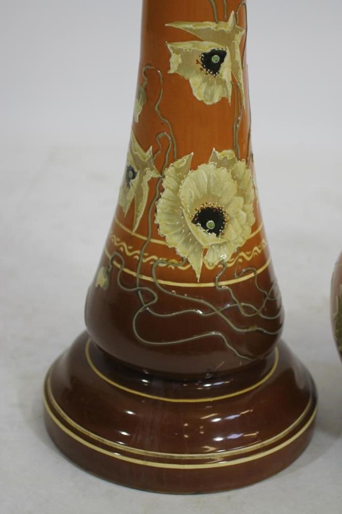 TWO SIMILAR ART NOUVEAU RAVISSANT EARTHENWARE JARDINIERES AND A STAND Image
