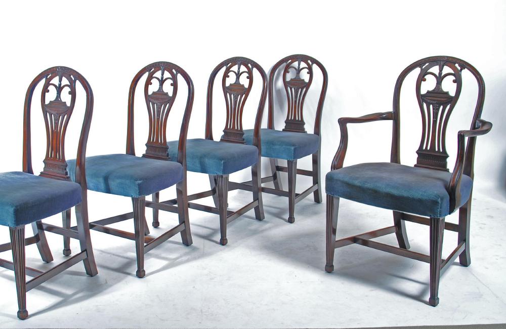 A SET OF EIGHT VICTORIAN MAHOGANY DINING CHAIRS of Georgian design and including an elbow chair Image