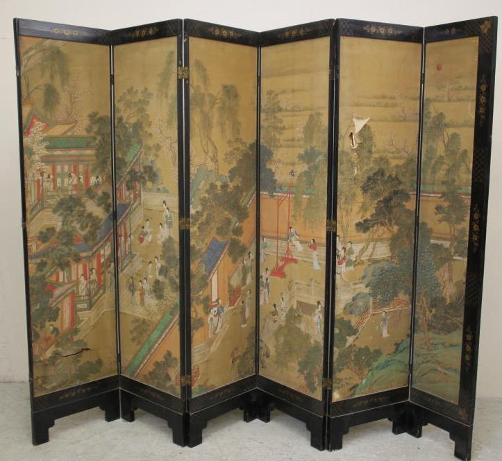 A CHINESE BLACK LACQUERED FOLDING ROOM SCREEN Image