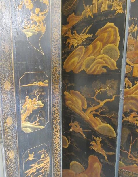 A CHINESE BLACK LACQUERED SIX FOLD SCREEN Image