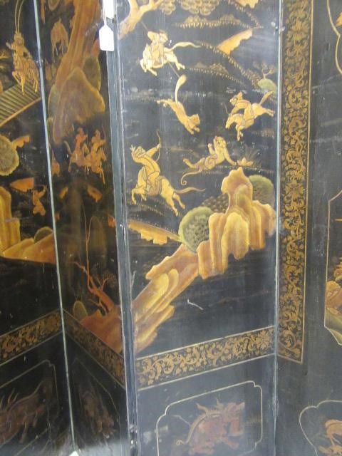A CHINESE BLACK LACQUERED SIX FOLD SCREEN Image