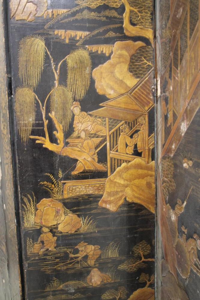 A CHINESE BLACK LACQUERED SIX FOLD SCREEN Image