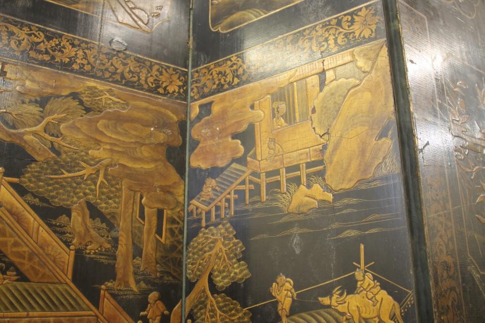 A CHINESE BLACK LACQUERED SIX FOLD SCREEN Image