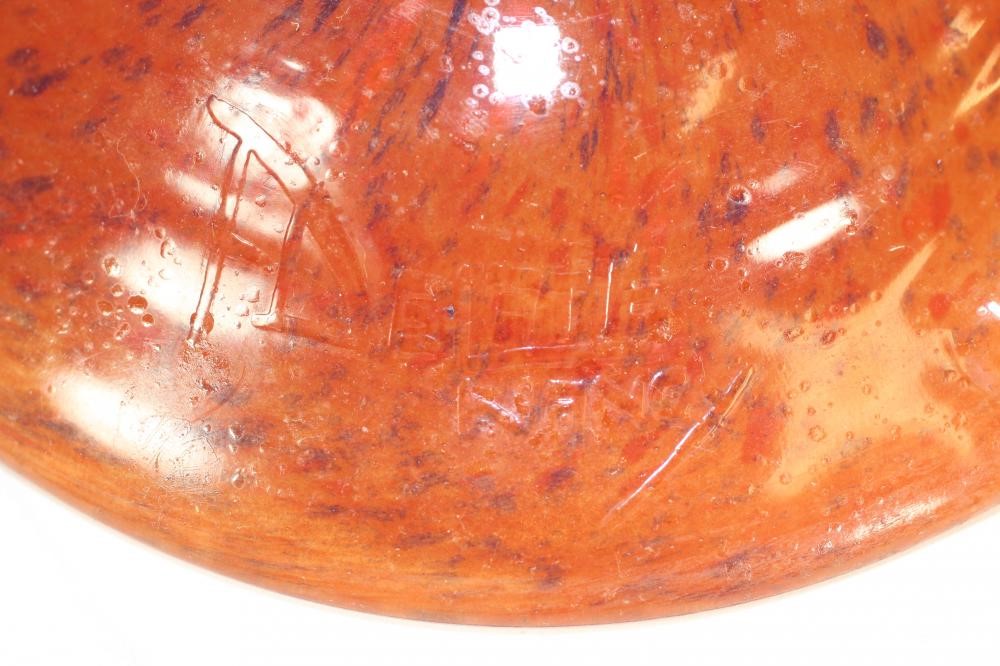 A DELATTE MOTTLED AMBER GLASS ELECTRIC TABLE LAMP BASE Image