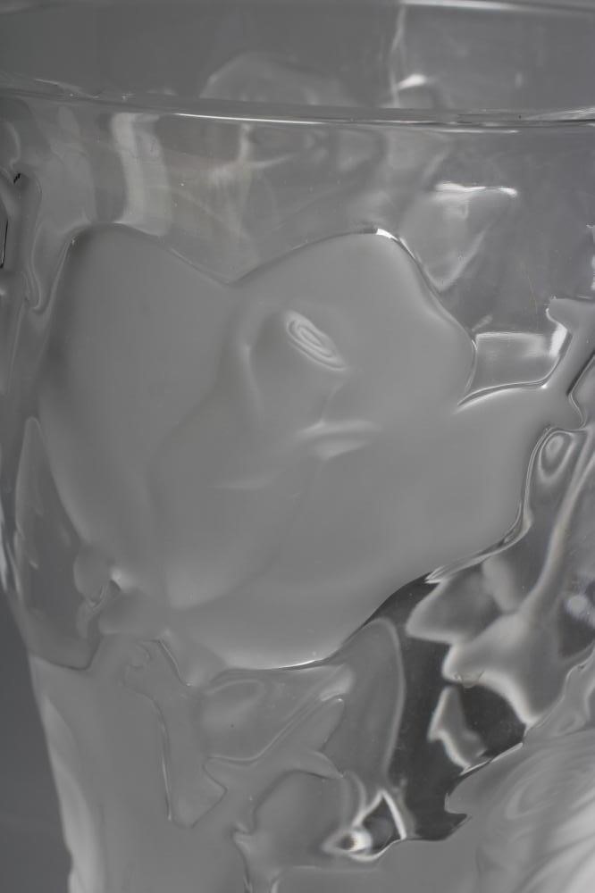 A LALIQUE ISPAHAN ROSE VASE, modern, of flared cylindrical form, signed, 9" high (Est. plus 24% Image