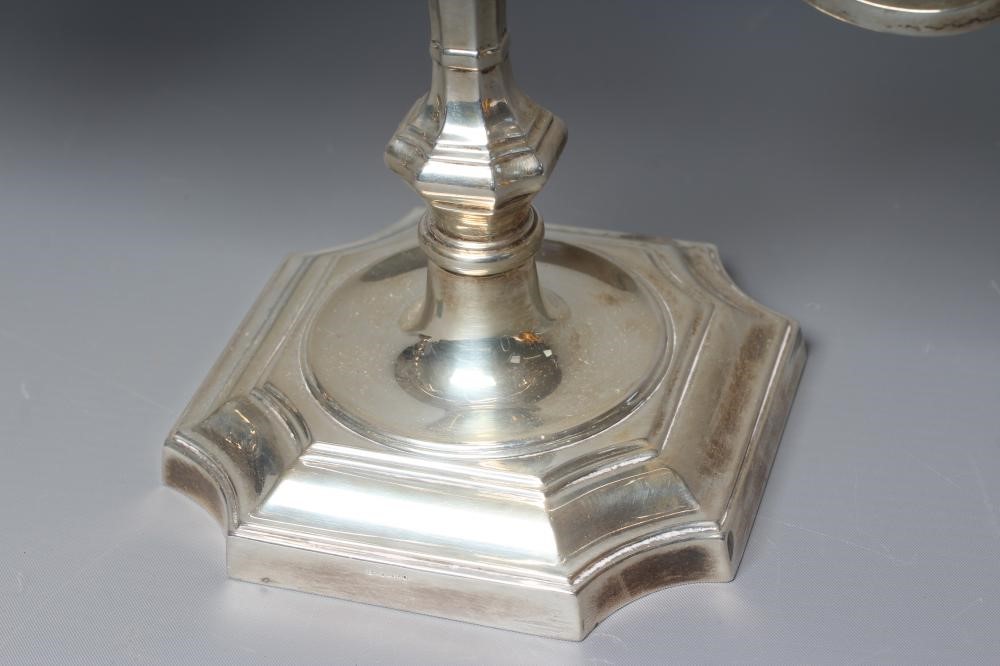 A PAIR OF ELIZABETH II TWO BRANCH THREE LIGHT CANDELABRA by Barker Ellis Silver Co. Image
