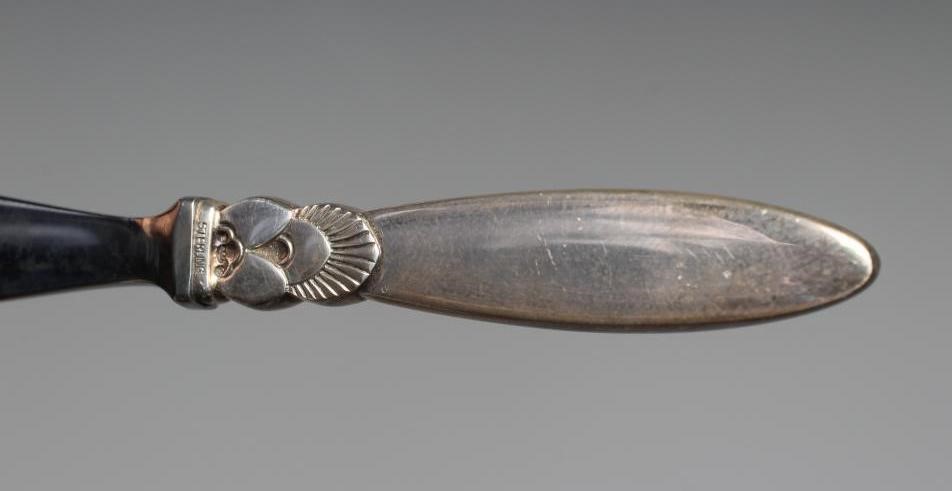 A GEORG JENSEN SILVER CACTUS PATTERN PAPER KNIFE, stamped Sterling, with steel blade, 6 1/4" long, Image
