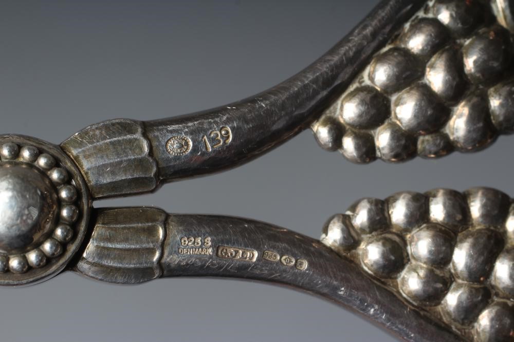 A PAIR OF GEORG JENSEN SILVER GRAPE SCISSORS, London import mark 1997, cast with two bunches of Image