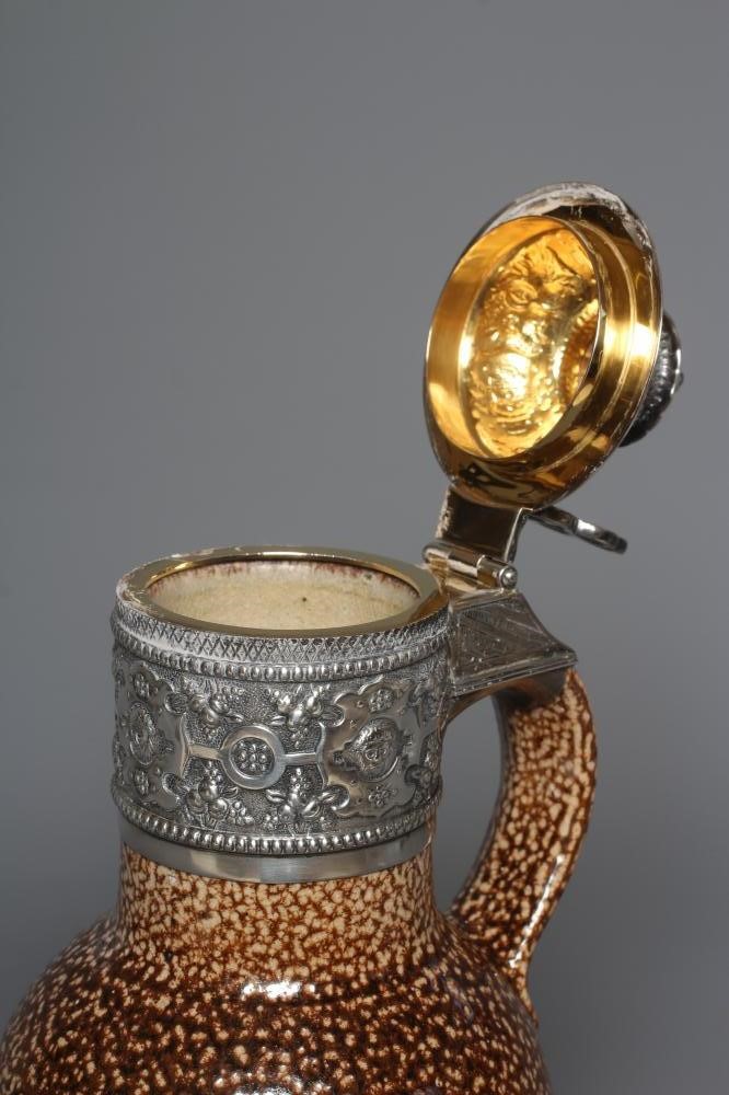A SILVER MOUNTED REPRODUCTION TIGERWARE STONEWARE JUG by Nathan & Hayes Image