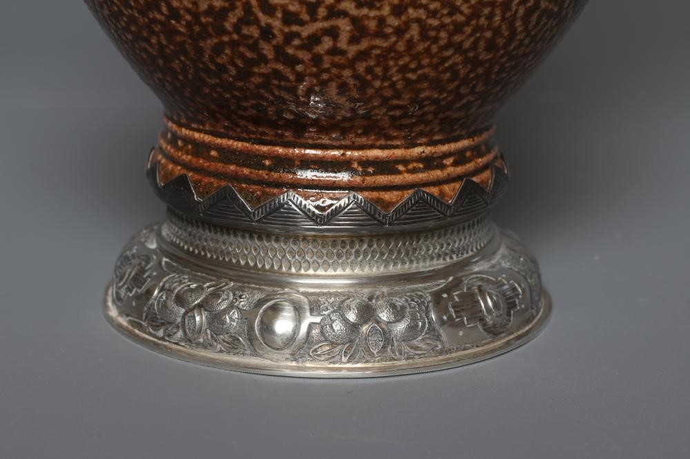 A SILVER MOUNTED REPRODUCTION TIGERWARE STONEWARE JUG by Nathan & Hayes Image