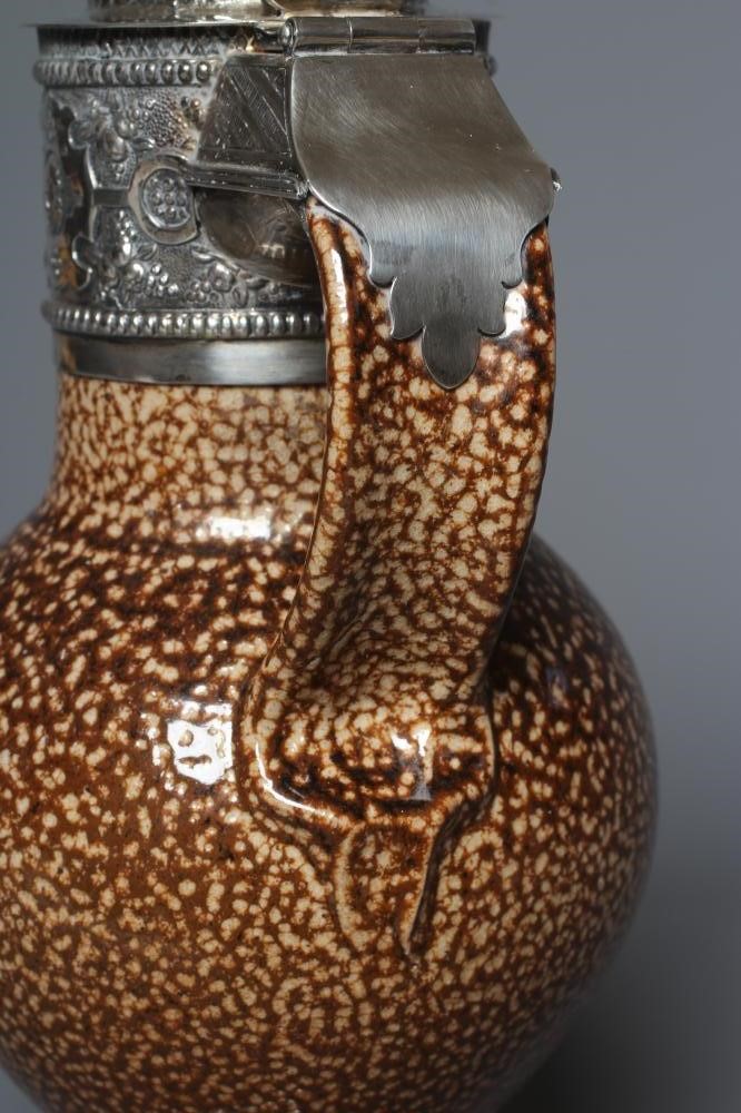 A SILVER MOUNTED REPRODUCTION TIGERWARE STONEWARE JUG by Nathan & Hayes Image