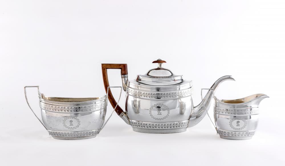 A LATE GEORGE III SCOTTISH SILVER THREE PIECE TEA SERVICE by James McKay Image