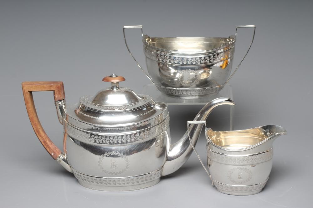 A LATE GEORGE III SCOTTISH SILVER THREE PIECE TEA SERVICE by James McKay Image