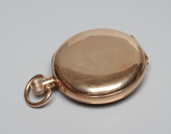 A 9CT GOLD TOP WIND HALF HUNTER POCKET WATCH by James Walker Image