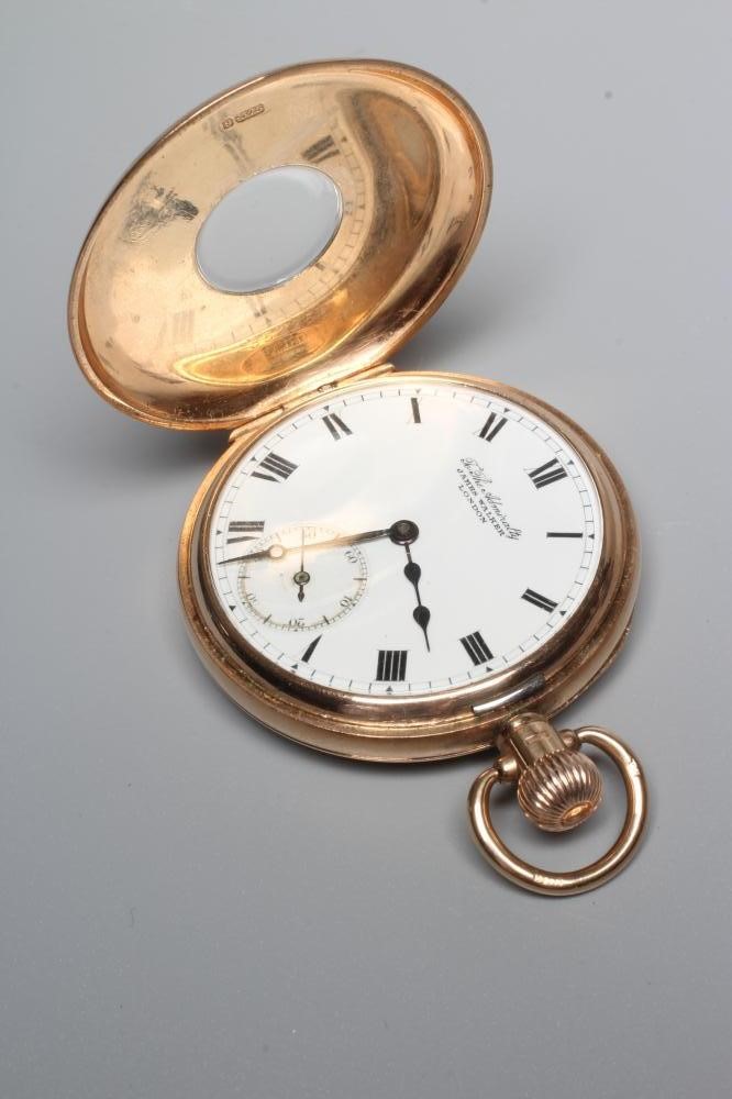 A 9CT GOLD TOP WIND HALF HUNTER POCKET WATCH by James Walker Image