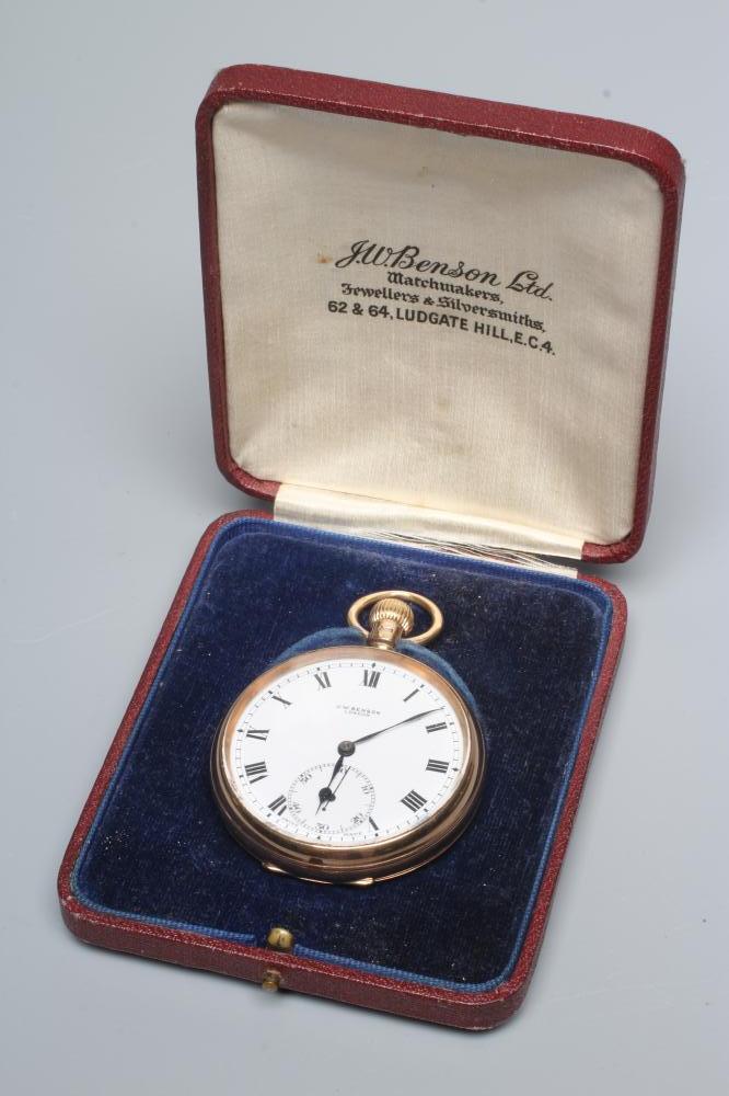 A 9CT GOLD TOP WIND POCKET WATCH by JW Benson Image