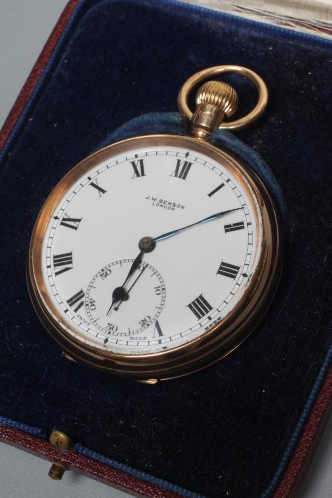 A 9CT GOLD TOP WIND POCKET WATCH by JW Benson Image