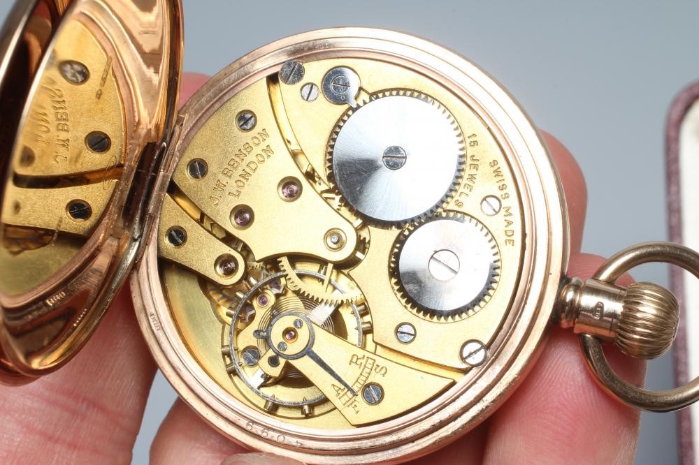 A 9CT GOLD TOP WIND POCKET WATCH by JW Benson Image