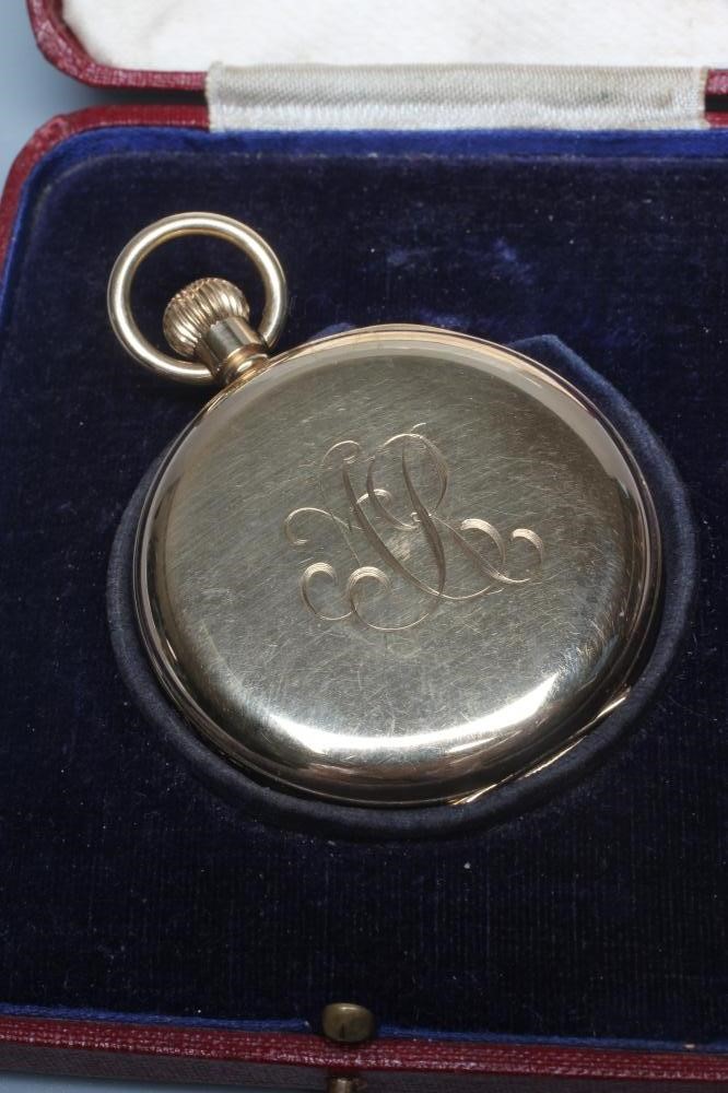 A 9CT GOLD TOP WIND HALF HUNTER POCKET WATCH by JW Bensen Image