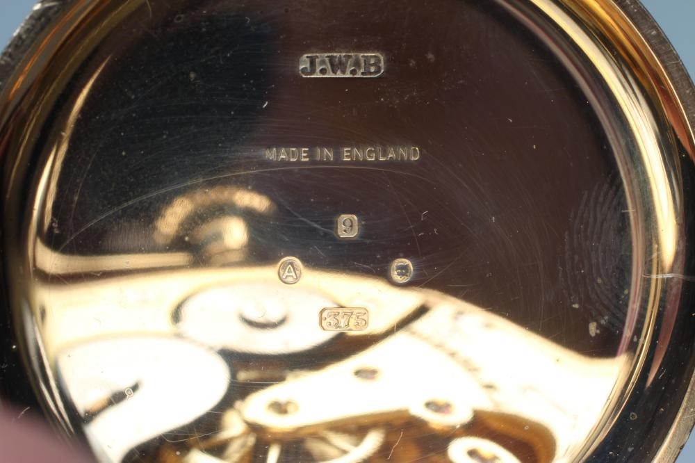 A 9CT GOLD TOP WIND HALF HUNTER POCKET WATCH by JW Bensen Image