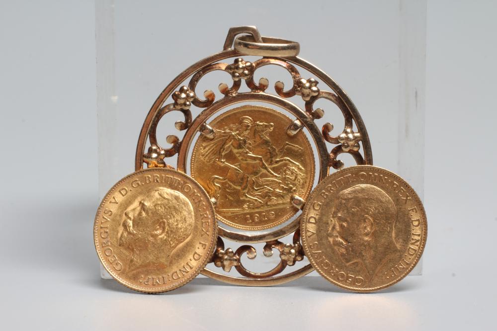 TWO GEORGE V HALF SOVEREIGNS, 1912, 8g total, together with another, 1912, in a 9ct gold pendant Image
