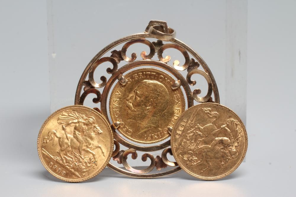 TWO GEORGE V HALF SOVEREIGNS, 1912, 8g total, together with another, 1912, in a 9ct gold pendant Image