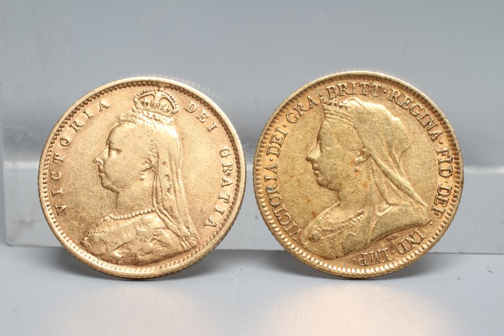 A VICTORIA SHIELD BACK HALF SOVEREIGN, 1892, together with another OH half sovereign, 1893, 7.9g Image