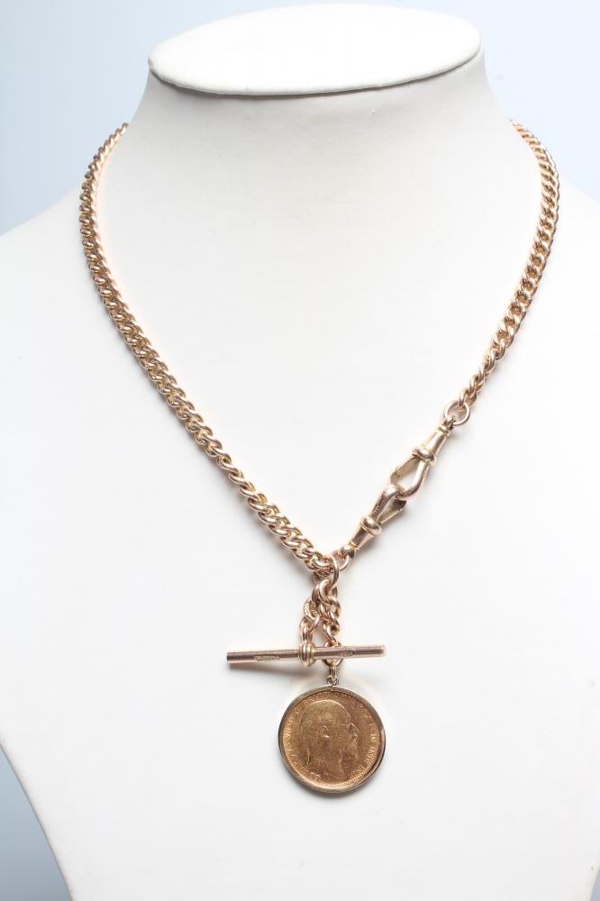 A 9CT GOLD CURB LINK ALBERT CHAIN Image