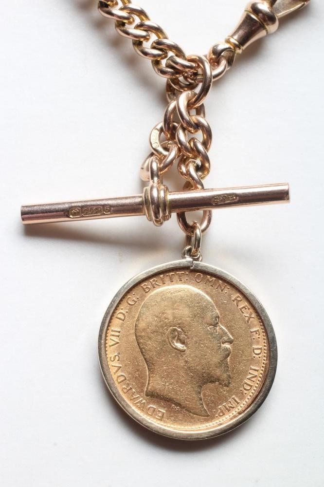 A 9CT GOLD CURB LINK ALBERT CHAIN Image