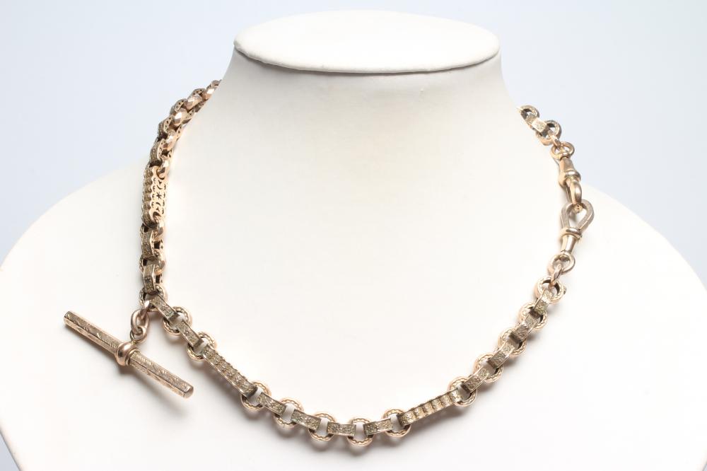 A VICTORIAN STARS AND BARS FANCY LINK WATCH CHAIN, with two dog-clip fasteners and bar, one clip Image