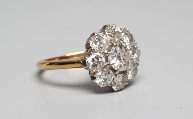 A NINE STONE DIAMOND CLUSTER RING Image