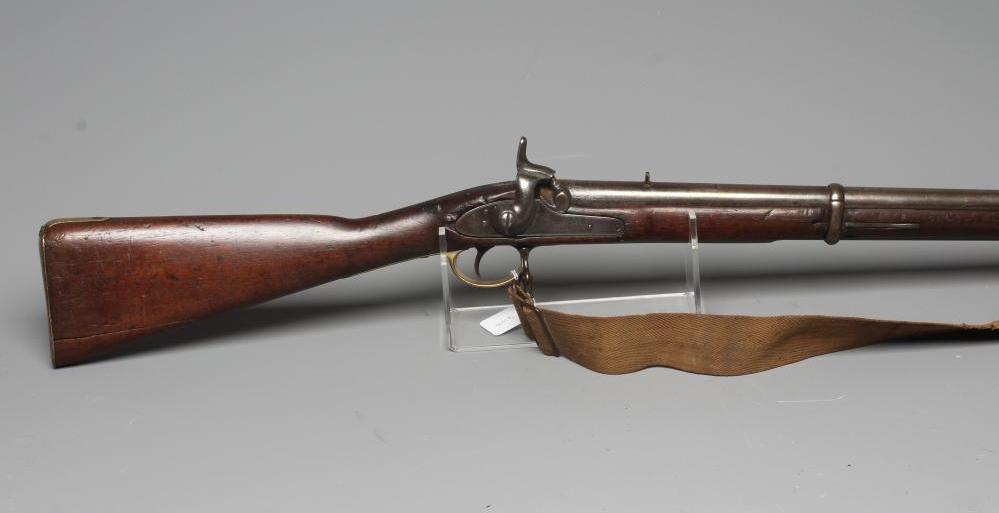 A THREE BAND PERCUSSION TOWER MUSKET with 39" barrel, action inscribed with crown over VR and TOWER Image