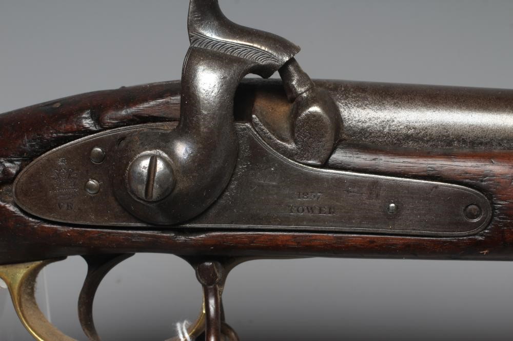 A THREE BAND PERCUSSION TOWER MUSKET with 39" barrel, action inscribed with crown over VR and TOWER Image