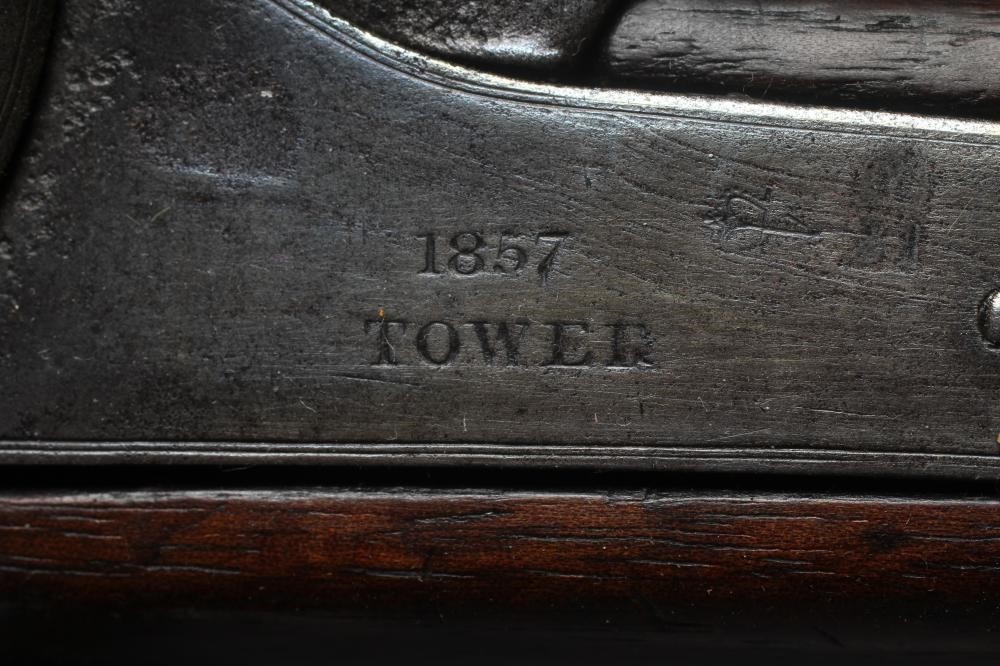 A THREE BAND PERCUSSION TOWER MUSKET with 39" barrel, action inscribed with crown over VR and TOWER Image