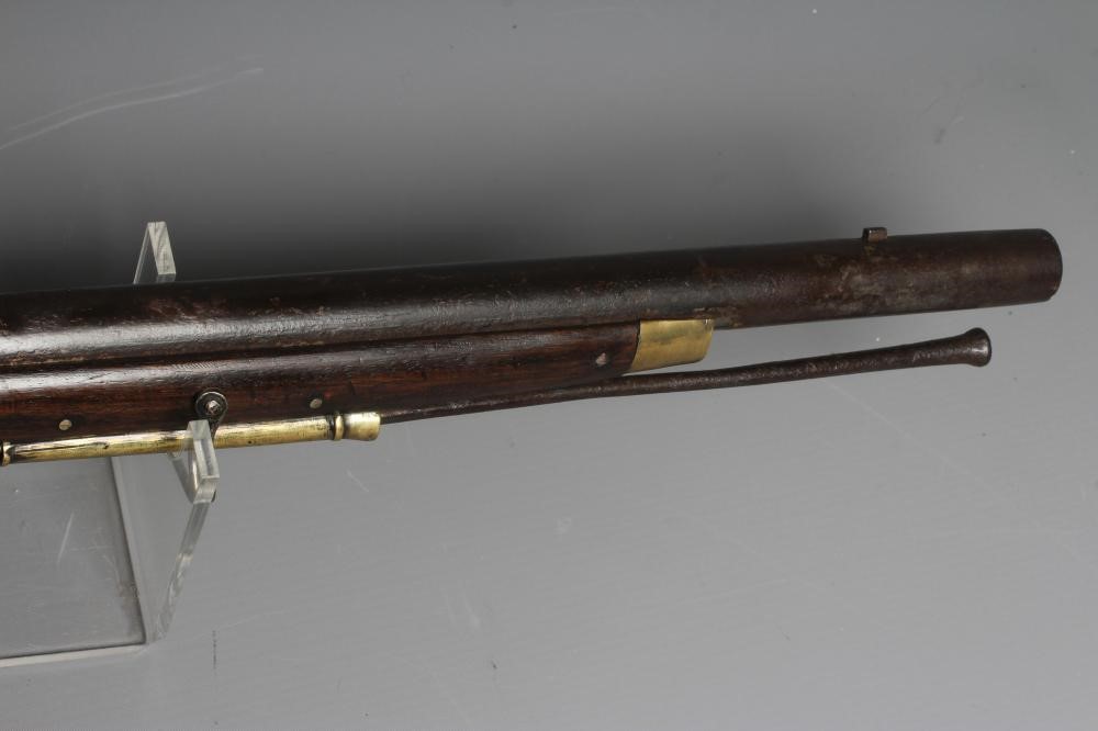 A FLINTLOCK MILITARY MUSKET with 39 3/8" barrel, action etched with pagoda style armorial, walnut Image