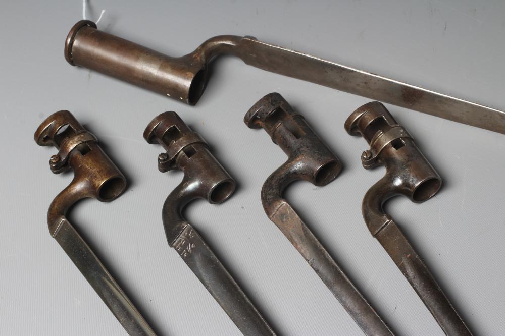 FIVE ANTIQUE SOCKET BAYONETS including a Brown Bess example, longest 25" (Est. plus 24% premium inc. Image