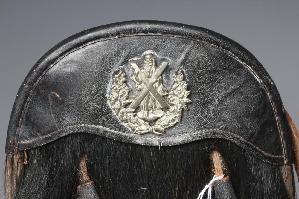 A CAMERON HIGHLANDERS SPORRAN, early 20th century, with regimental badge, black horse hair body and Image