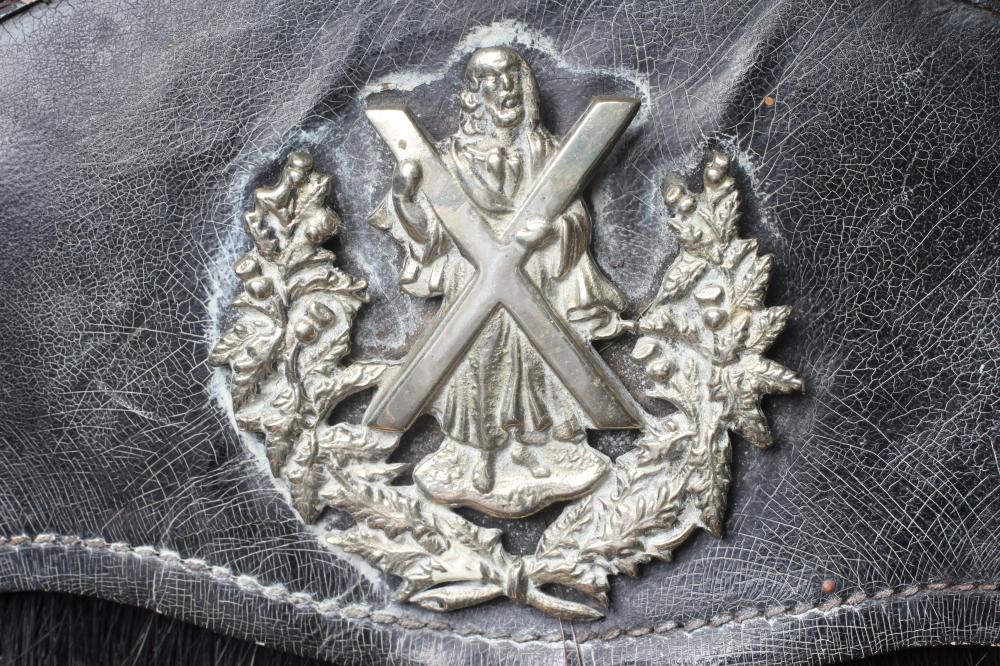 A CAMERON HIGHLANDERS SPORRAN, early 20th century, with regimental badge, black horse hair body and Image