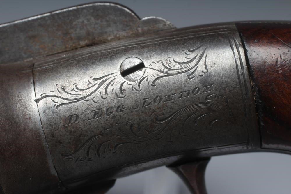 A PERCUSSION PEPPER BOX PISTOL by D. Egg of London, with six shot revolver barrels, foliate etched Image