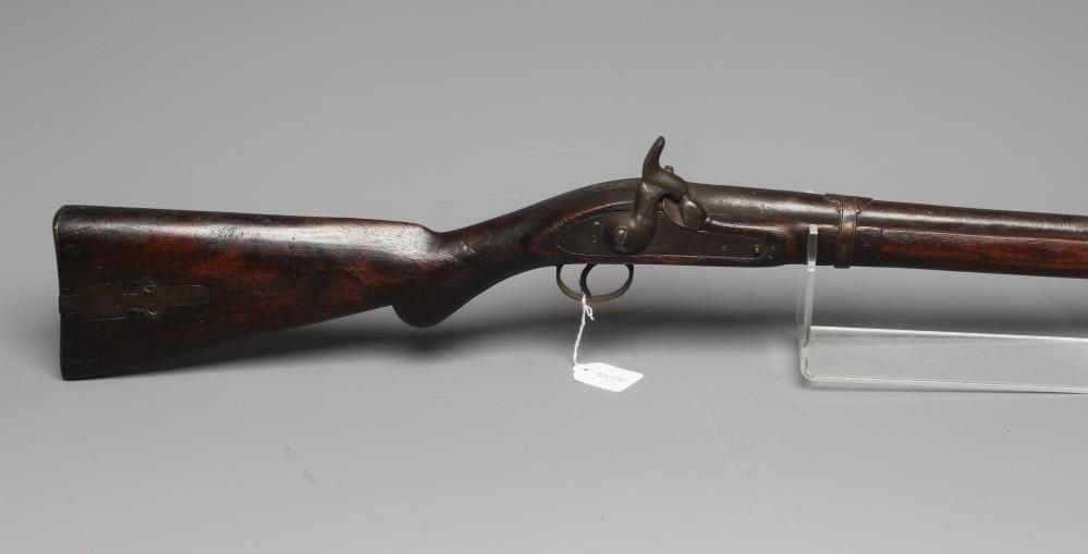 A PERCUSSION AFGHAN MUSKET, the 32 1/4" barrel with flared muzzle, script and rear groove sight, Image